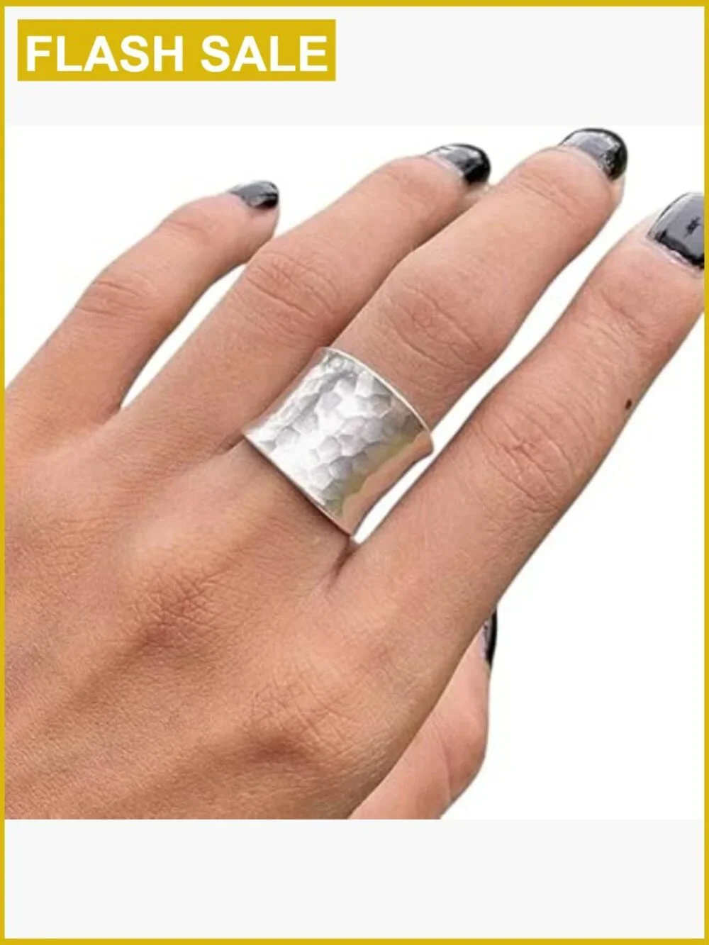 Hammered Sterling Silver Wide Band Ring Adjustable 6-12